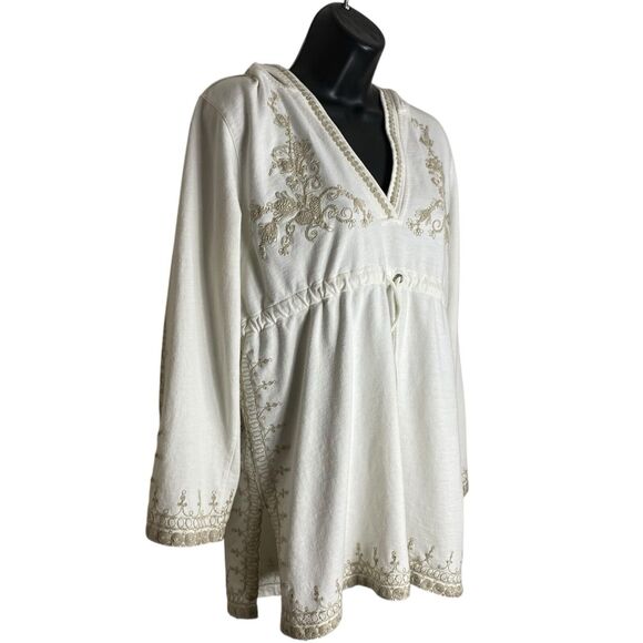 Lucky Brand Y2K Hoodie Women S/M Embroidered Boho V Neck Sweatshirt Beachy 2000s - Picture 1 of 16